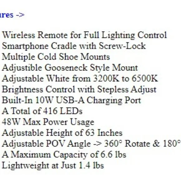 🛑Sold🛑 18" Ring Light Set Remote Full Spectrum White VIVITAR Creator Ser - Picture 7 of 8